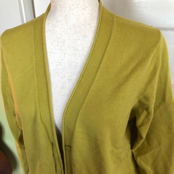 Van Heusen Studio Mustard Yellow Cardigan L 100% Cotton Pockets Minimalist Retro - Picture 3 of 9